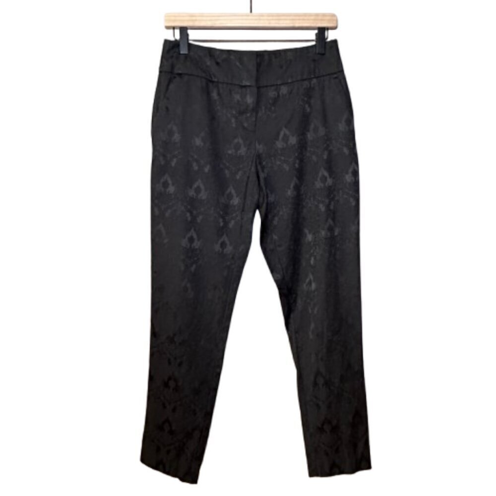 Women's 4 Nine.Eight Black on Black Print Pants Zipper Fly Drawstring Cord